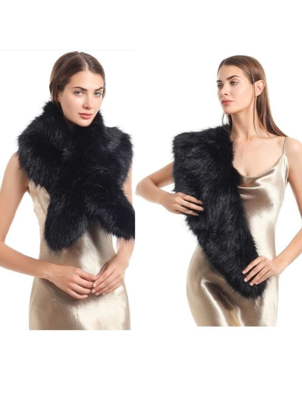 Aldo black faux fur scarf shawl fall winter vegan NWOT